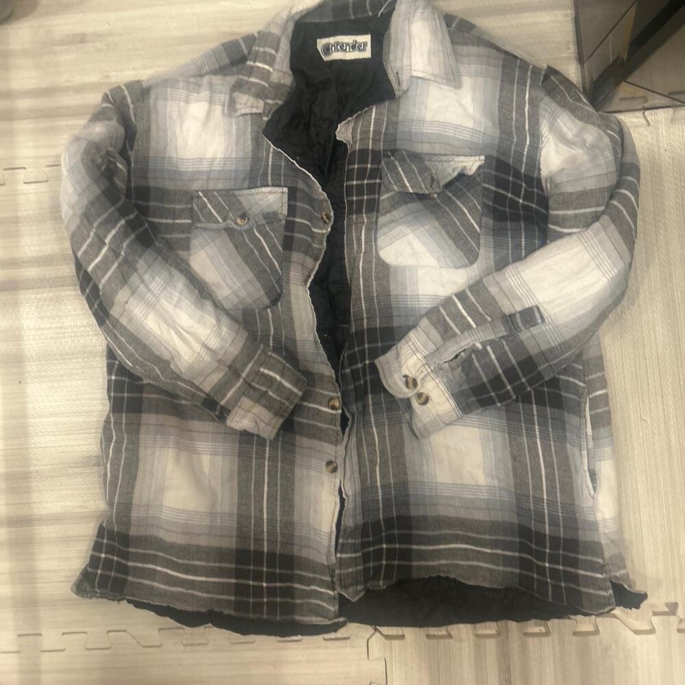 Gray plaid lined flannel jacket